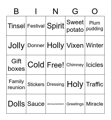 IBHS Holiday BINGO Card