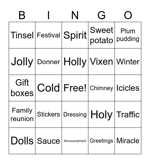 IBHS Holiday BINGO Card