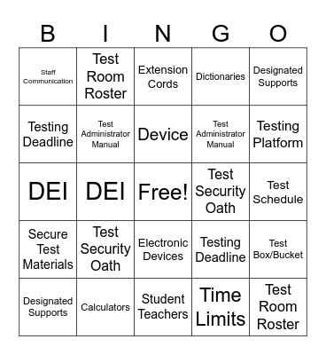 STAAR Bingo Card