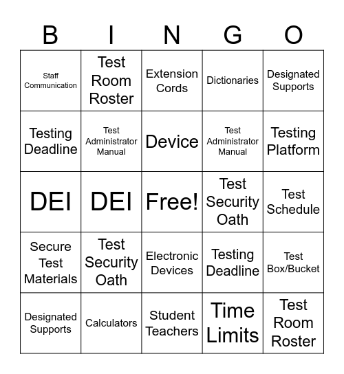 STAAR Bingo Card