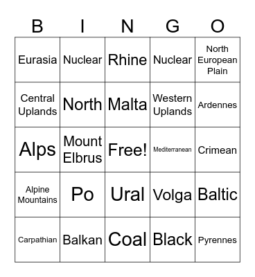 Physical Geography of Europe Bingo Card