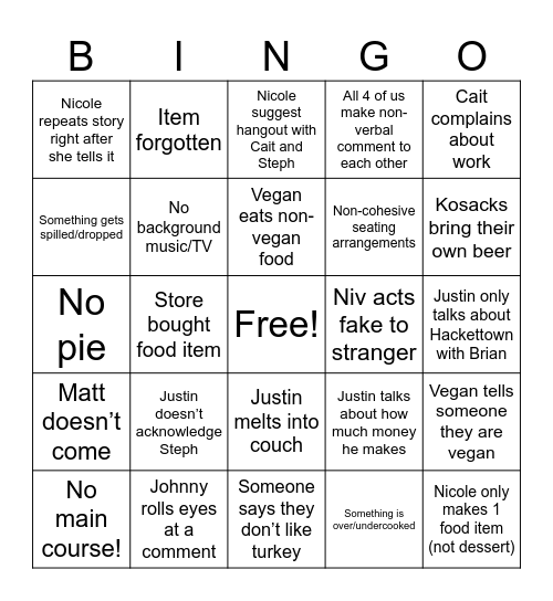 Friendsgiving Bingo Card