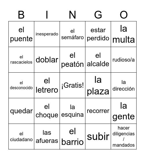 Sp4Ch2 En la ciudad Bingo Card