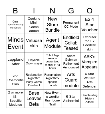 Arknights 5.5 Bingo Card