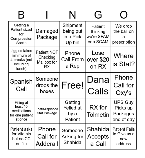 Pharmacy Bingo Card