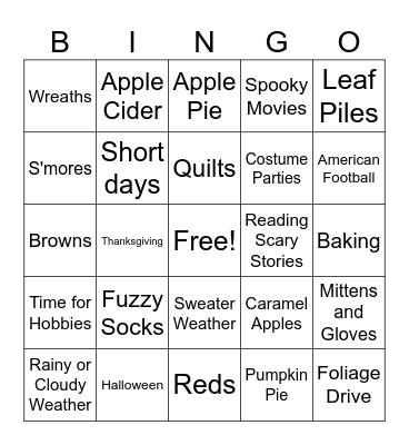 Just Fall Things Bingo Card