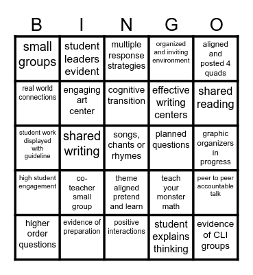 Student Success BINGO Card