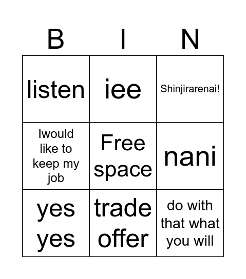 Untitled Bingo Card
