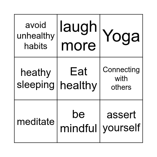 Stress Relief BINGO Card