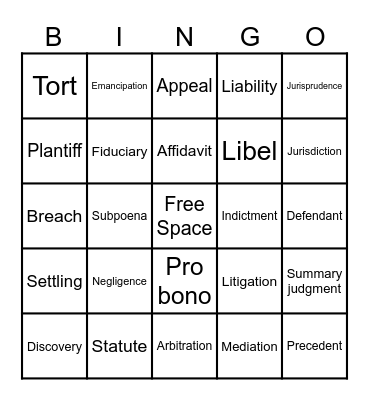 Legal Language Bingo! Bingo Card