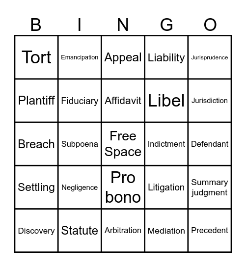 Legal Language Bingo! Bingo Card