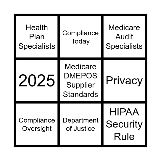 US HSG Compliance Week Bingo 2024 Bingo Card