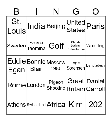 TOS BINGO - Summer Olympics Bingo Card