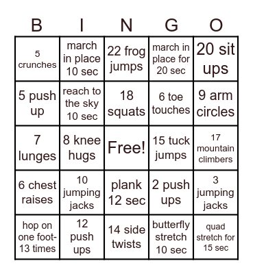 Fitness Bingo! Bingo Card