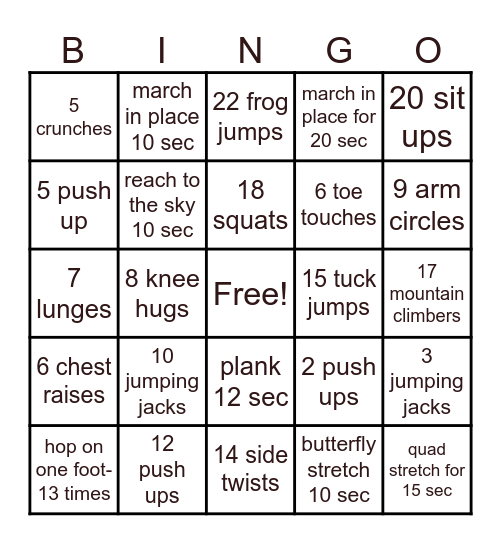 Fitness Bingo! Bingo Card