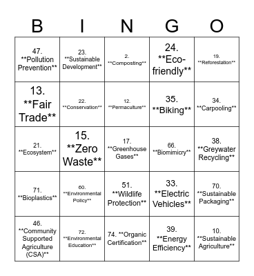 Sustainable Bingo Card