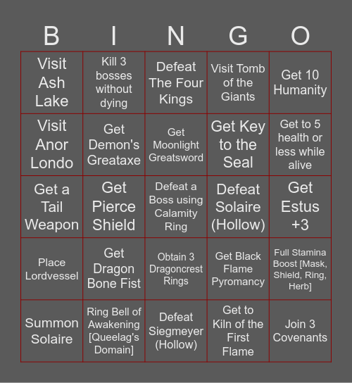 Dark Souls 1 Remastered Bingo Card