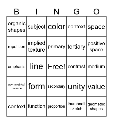 Elements and Principles Bingo Card