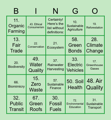 Sustainable Bingo Card