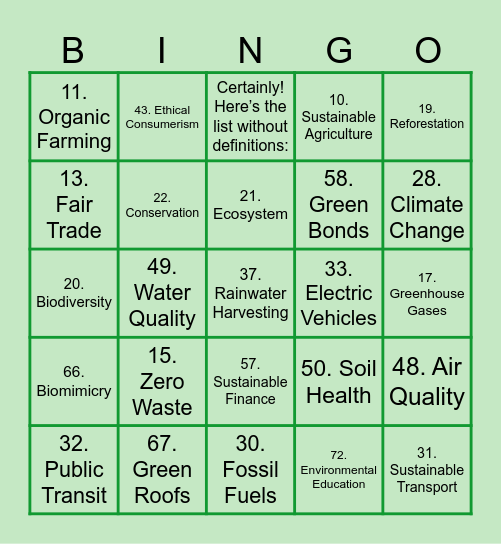 Sustainable Bingo Card