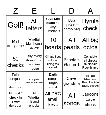 WindWaker Randomizer Bingo Card