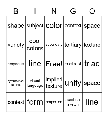 Elements and Principles Bingo Card