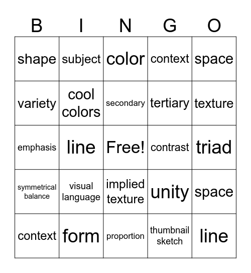 Elements and Principles Bingo Card