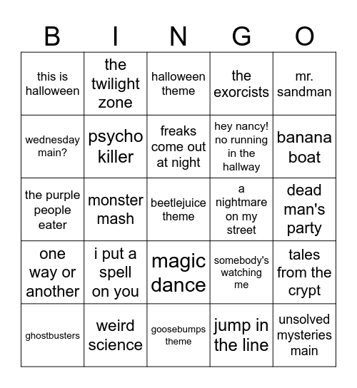 80's Bingo Card