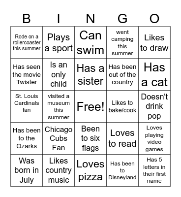 Find a Friend STEM Bingo Card