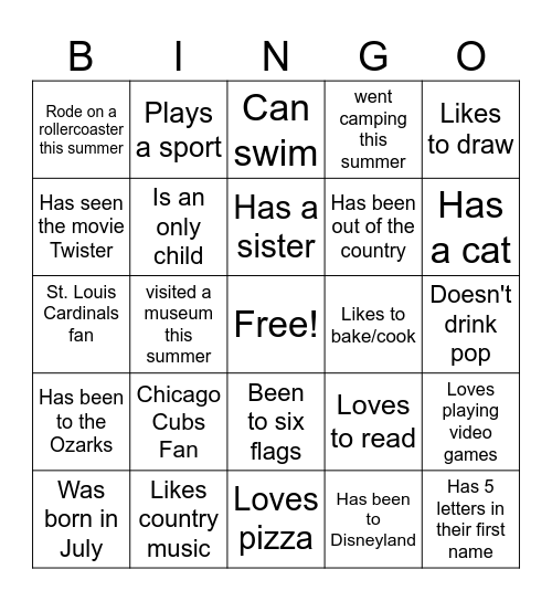 Find a Friend STEM Bingo Card