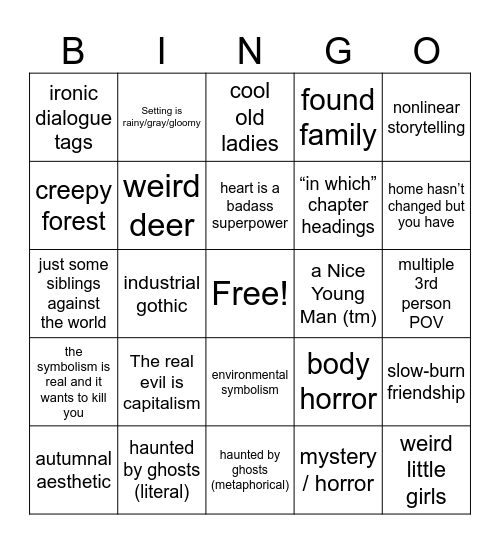 writing bingo Card