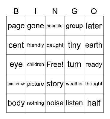 2B Sight Words Bingo Card