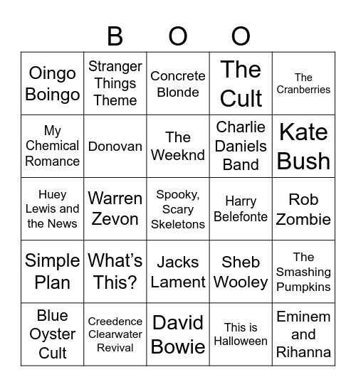 Halloween Outcast Bingo Card