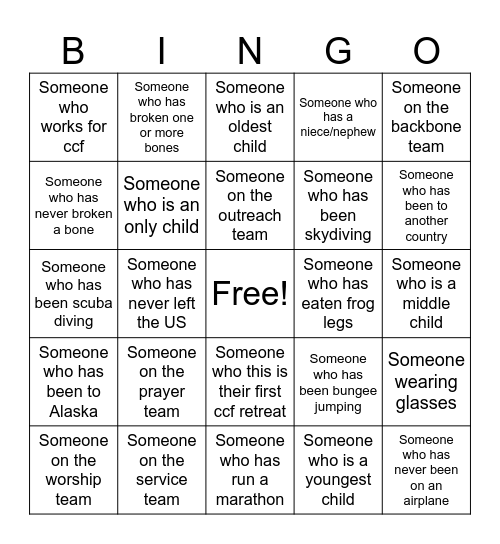 CCF BINGO Card