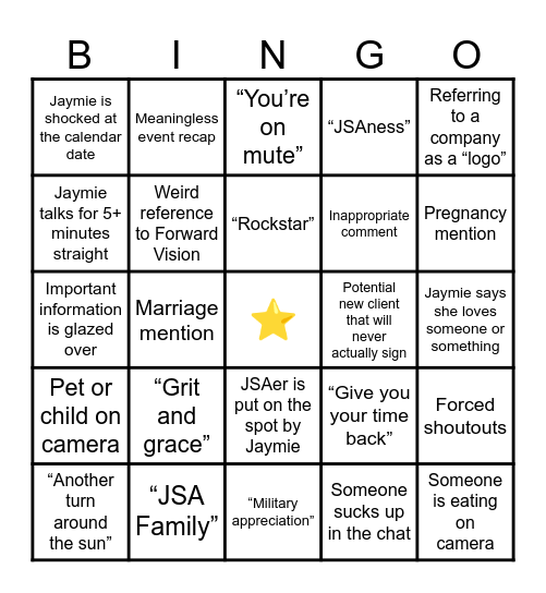 JSA Bingo Card