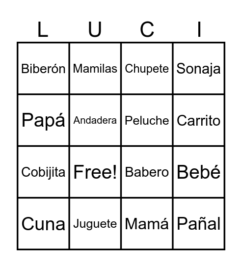 B   I  N  G   O Bingo Card