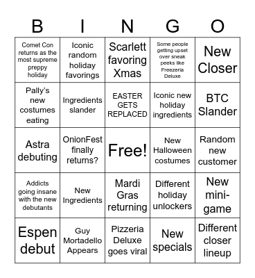 Pizzeria Deluxe Bingo Card