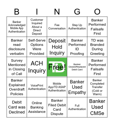 CALL SHADOWING BINGO Card