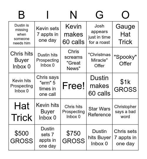 BUYER TEAM Bingo Card