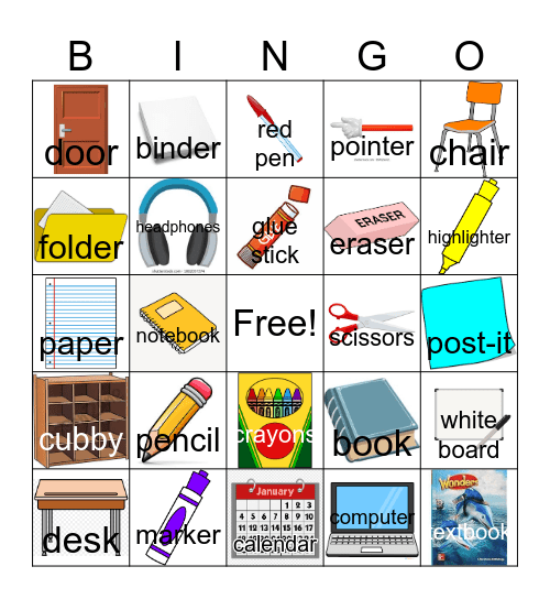 Classroom Objects Bingo Card