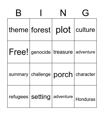 ELAJ Vocabulary # 3 Bingo Card