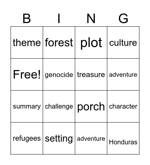 ELAJ Vocabulary # 3 Bingo Card