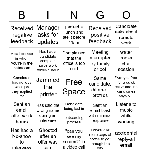 TALENT Bingo Card