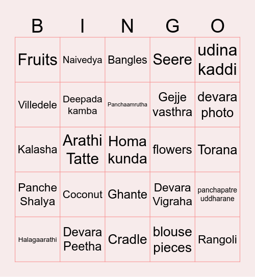 BINGO - Traditional Indian Twist Bingo Card