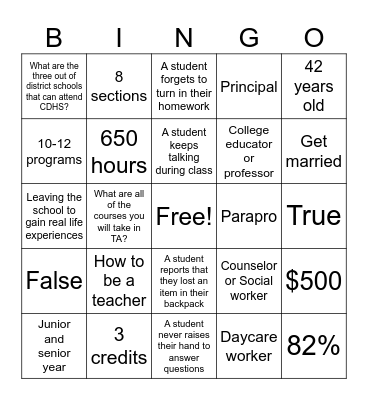 Teaching Academy Bingo Card