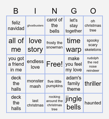 Holiday songs Bingo Card