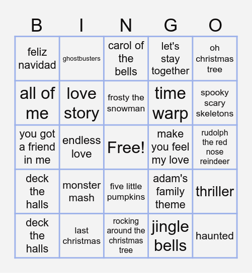 Holiday songs Bingo Card