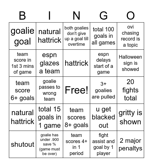 nhl frozen frenzy Bingo Card