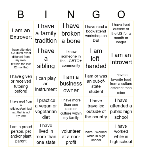 Diversity Bingo! Bingo Card