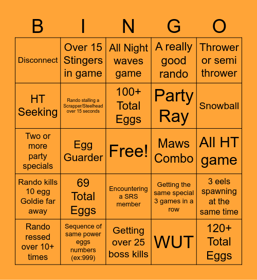 Salmon Run Bingo Card